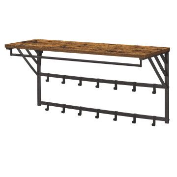 Kapstok - wandkapstok - industrieel - kapstok met haken - 14 haken - metaal en hout - bruin