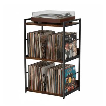 LP Opbergsysteem - LP houder - vintage bruin/zwart - 45 x 30 x 66 cm - vinyl opbergsysteem - platenrek - platenkast - platenhouder