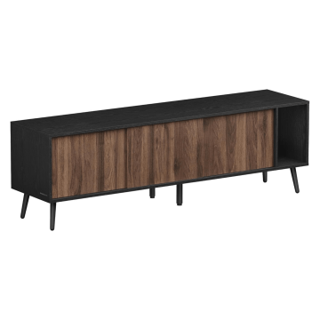 TV Meubel - TV kast - zwart en walnootbruin - TV standaard - kast - TV meubel industrieel - kasten - kast met planken - TV meubel hout