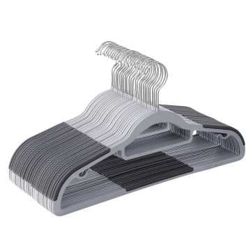 Kunststof kledinghangers - antislip - met broeklat of roklat - 20 stuks - grijs