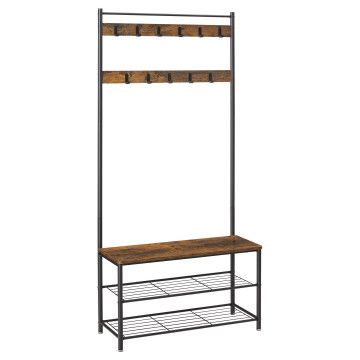 Garderoberek - industriële look - 11 haken - 85x175x32 cm - vintage bruin