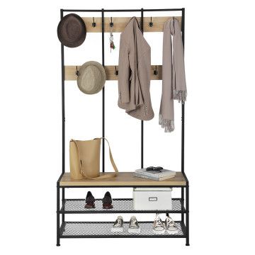 Garderoberek XL - industriële look - 12 haken - 100x186x40 cm - lichte eik