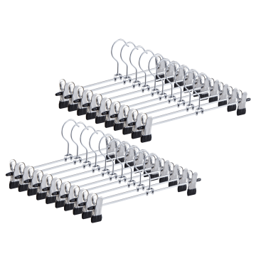 Antislip kledinghangers - medium - 30 cm lang - verstelbare knijpers - 20 stuks - zilvergrijs