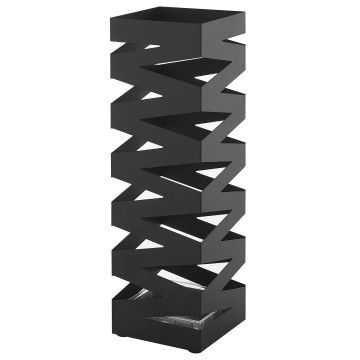 Metalen paraplubak - met waterbakje - trendy design - zwart Metalen paraplubak - met waterbakje - trendy design - zwart