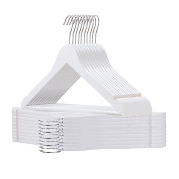Kledinghangers - 30 stuks - wit - houten broekhangers anti slip