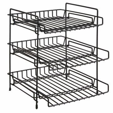 Keukenrek - badkamerrek - aanrecht organizer met 3 niveaus - gootsteen organizer - 30x26x30 cm - zwart