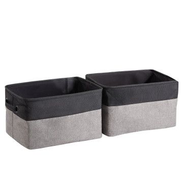 Stoffen Opbergdozen met Versterkte Handgreep - Set van 2 - 37x23x27 cm - Grijszwart