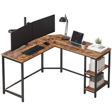 Hoekbureau - vintage - 2 legplanken - 138x76x138 cm - vintage bruin 