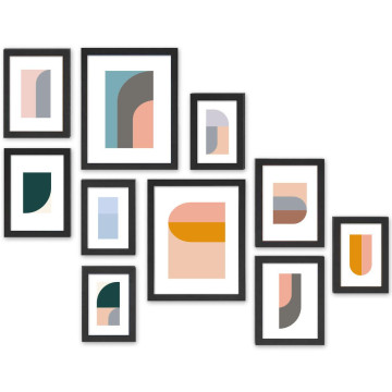 Fotowand - 10 fotokaders in verschillende formaten - zwart Fotowand - 10 fotokaders in verschillende formaten - zwart