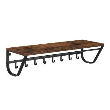 Wandkapstok - vintage - 8 haken - met rail - 90x20x30 cm - vintage bruin 