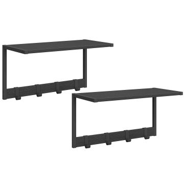 Kapstok - wandplank - wandrek - set van 2 - 4 verwijderbare haken - 50 x 24 x 26.5 cm - zwart