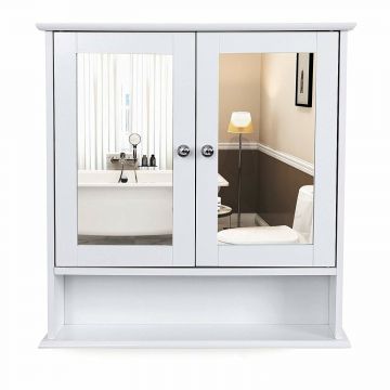 Badkamerkast - 2 deuren met spiegel - 56x58x13 cm - wit