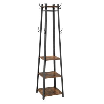 Staande kapstok - industriële look - 8 haken - 45x181x45 cm - vintage bruin 