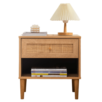 Nachtkastje - rotan accent - 48x39x50 cm - bruin