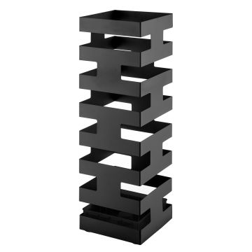 Metalen design paraplubak - vierkant - met waterbakje - zwart Metalen design paraplubak - vierkant - met waterbakje - zwart