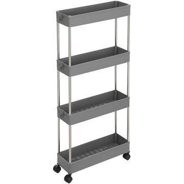 Smalle 4-laagse uitschuifbare keukentrolley - 40x12,5x86 cm - voor keuken en badkamer - grijs