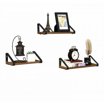 Set van 3 wandplanken - industriële look - 40x12x11 cm - vintage bruin 