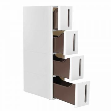 Opbergtrolley - 4 lades - met wieltjes - 17x84x45 cm - wit 
