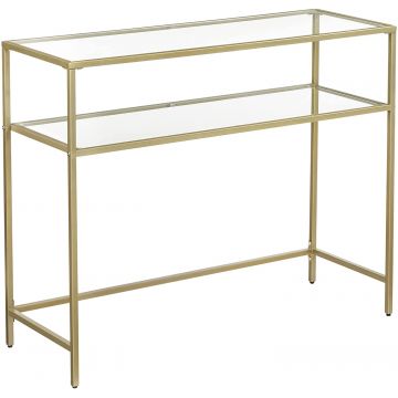 Consoletafel - bijzettafel met 2 planken - 100x35x80 cm - gehard glas - goud