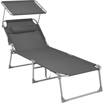 Ligstoel XL - met hoofdsteun - inklapbaar - 71x193x29,5 cm - tot 150 kg belastbaar - grijs
