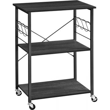 Keukentrolley - serveerwagen - keukentrolley op wieltjes - 89 x 60 x 40 - zwart - keukenrek - keukentrolleys