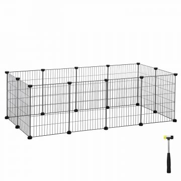 Metalen kooi - voor cavia, konijn, puppy - 143x46x73 cm - zwart 