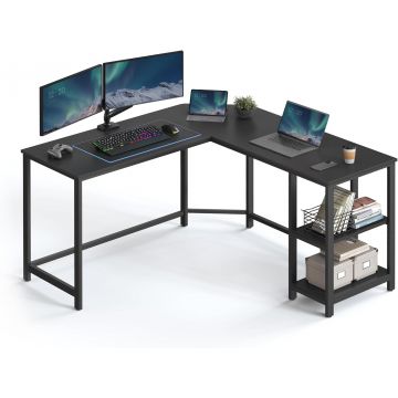 Hoekbureau - vintage - 2 legplanken - 138x76x138 cm - zwart