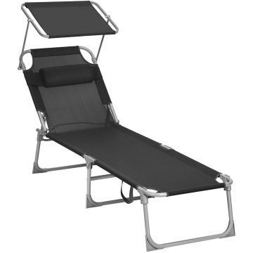 Ligbed - met hoofdsteun - inklapbaar - 53x193x29,5 cm - tot 150 kg belastbaar - zwart