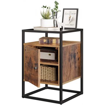 Nachtkastje - uit hout en gehard glas - met kast - industriële stijl - vintage bruin