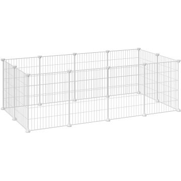 Vrijloop dierenkooi - puppy ren, kooi voor cavia, hamster, dwergkonijn - metalen rooster - wit