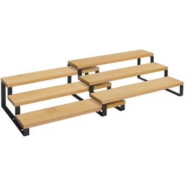 Kruidenrekken - set van 2 - keukenrekken met 3 planken - lichtbruin/zwart - bamboe - uitschuifbaar