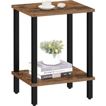 Bijzettafel - nachtkastje - kleine salontafel - industrieel - vintage bruin - 55x38x30 cm - banktafel