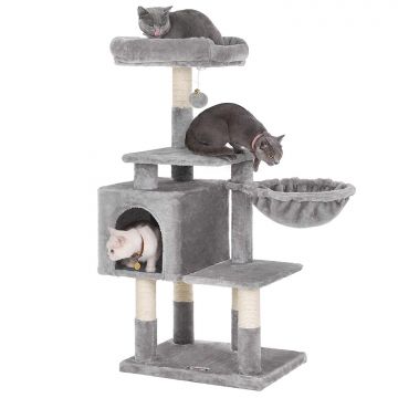 Krabpaal - multilevel - met huisje en speeltje - 50x110x40 cm - lichtgrijs