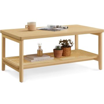 Salontafels - salon tafel - salontafel met opbergruimte - lichte eik - rotan - MDF