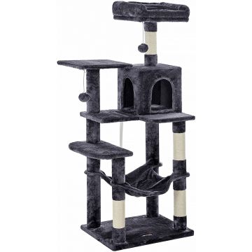 Krabpaal - Kattenboom met Hangmat en Grot  - Kattenkrabpaal voor Grote Katten - 143 cm hoog - Donkergrijs