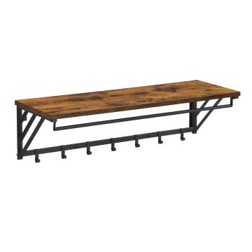 Wandkapstok - industriële look - 7 haken - 90x26x30 cm - vintage bruin 