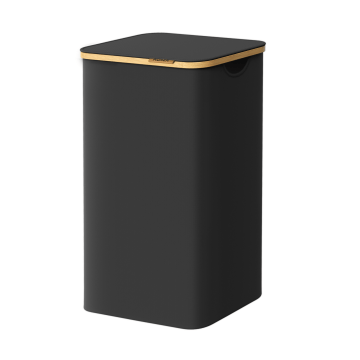 Wasmand met deksel - 90 L - bamboe - 42 x 33 x 70,5 cm - zwart