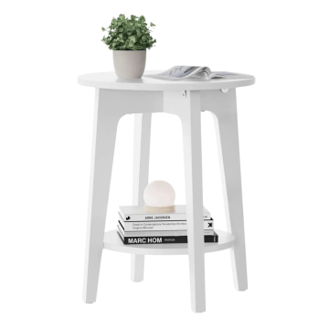 Bijzettafel - nachtkastje - wit - 40 x 50 cm (B x H) - kleine salontafel - rond - salontafel wit - hout