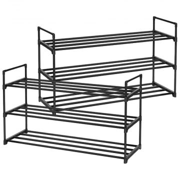 Set van 2 schoenenrekken - 3 niveaus - tot 24 paar schoenen - stapelbaar - 91.7x52.4x29.3 cm - zwart 
