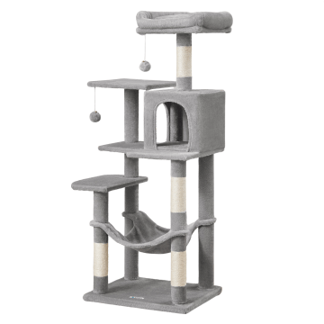 Grote krabpaal voor meerdere katten - met hangmat - kattenpaal - 143 cm - lichtgrijs