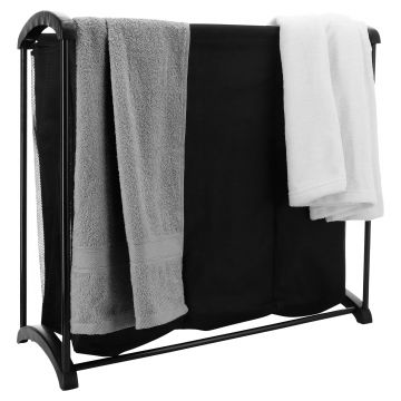 Wasmand -  Wassorteerder met 3 Vakken - Waszakken voor Wasgoed - Zwart
