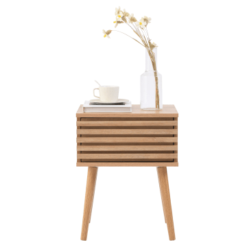 Nachtkastje - bijzettafel - 39 x 40 x 50.5 cm - eiken kleur - rotan accent - nachtkastje met lade