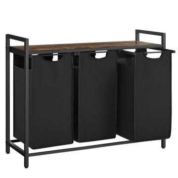 Wasmand  -  3 uitneembare zakken van 38L inhoud - 92.5x33x71cm - Rustiek Bruin en Zwart