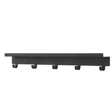 Wandkapstok - 5 haken - plaats voor sleutels - metaal - 49x3.50x4.50 cm - zwart 