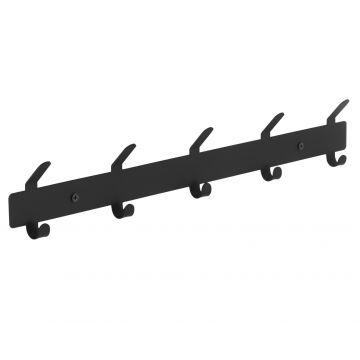 Wandkapstok - 10 haken - metaal - 49x3.30x1.50 cm - zwart 