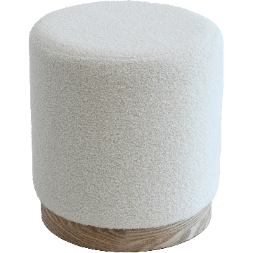 Poef - teddy stoel - boucle - ronde hocker - 48x36x36 - wit