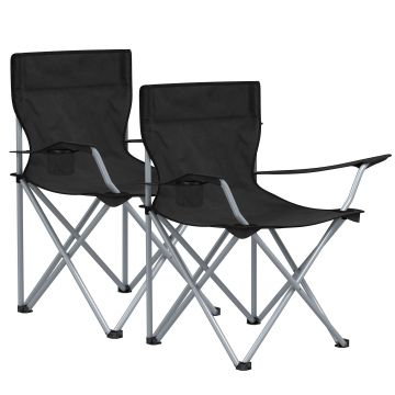 Set van 2 opvouwbare campingstoelen - klapstoelen voor buiten - met armleuningen en bekerhouders - stabiel frame - draagvermogen 120 kg - zwart
