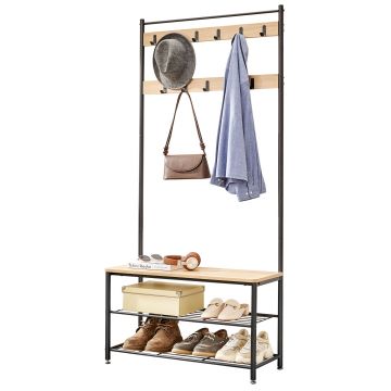 Garderoberek - industriële look - 11 haken - 85x175x32 cm - lichte eik