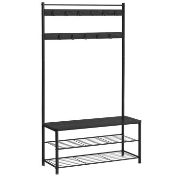 Garderoberek - industriële look - 11 haken - 85x175x32 cm - zwart 