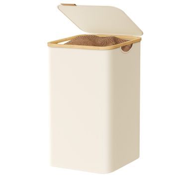 Wasmand met deksel - 90 L - bamboe - 42 x 33 x 70,5 cm - beige